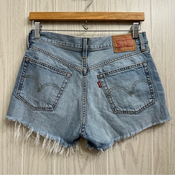 Levi's 501 Patchwork Denim Shorts Size 27 Bohemian Cut Off 90s Mid Rise - Picture 2 of 11